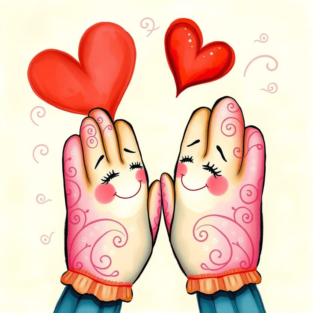 Intricately Embroidered Gloves with Smiling Faces