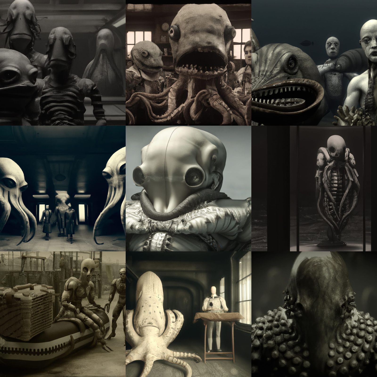Deep Sea Monsters in 1920s Asylum: Photorealistic Art