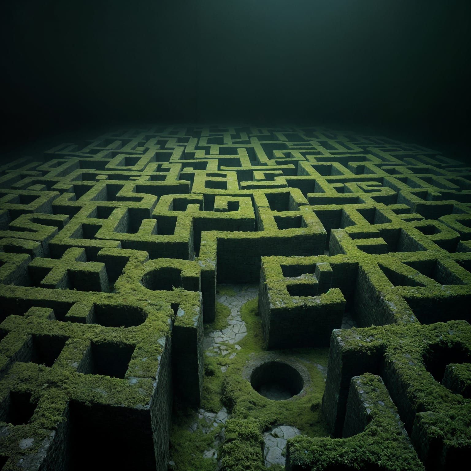 Medieval Maze with Letter Walls on Dark Background