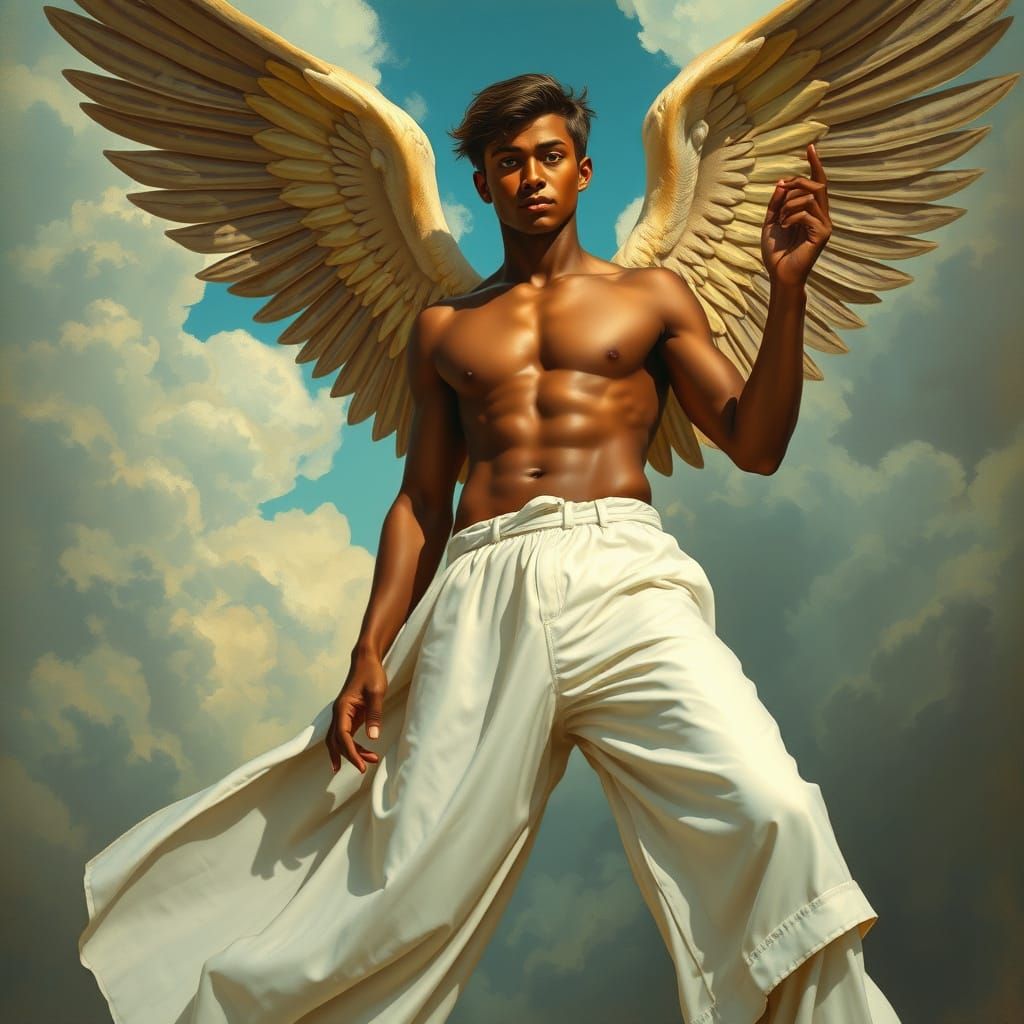 Angel with Green Eyes in Art Nouveau Style