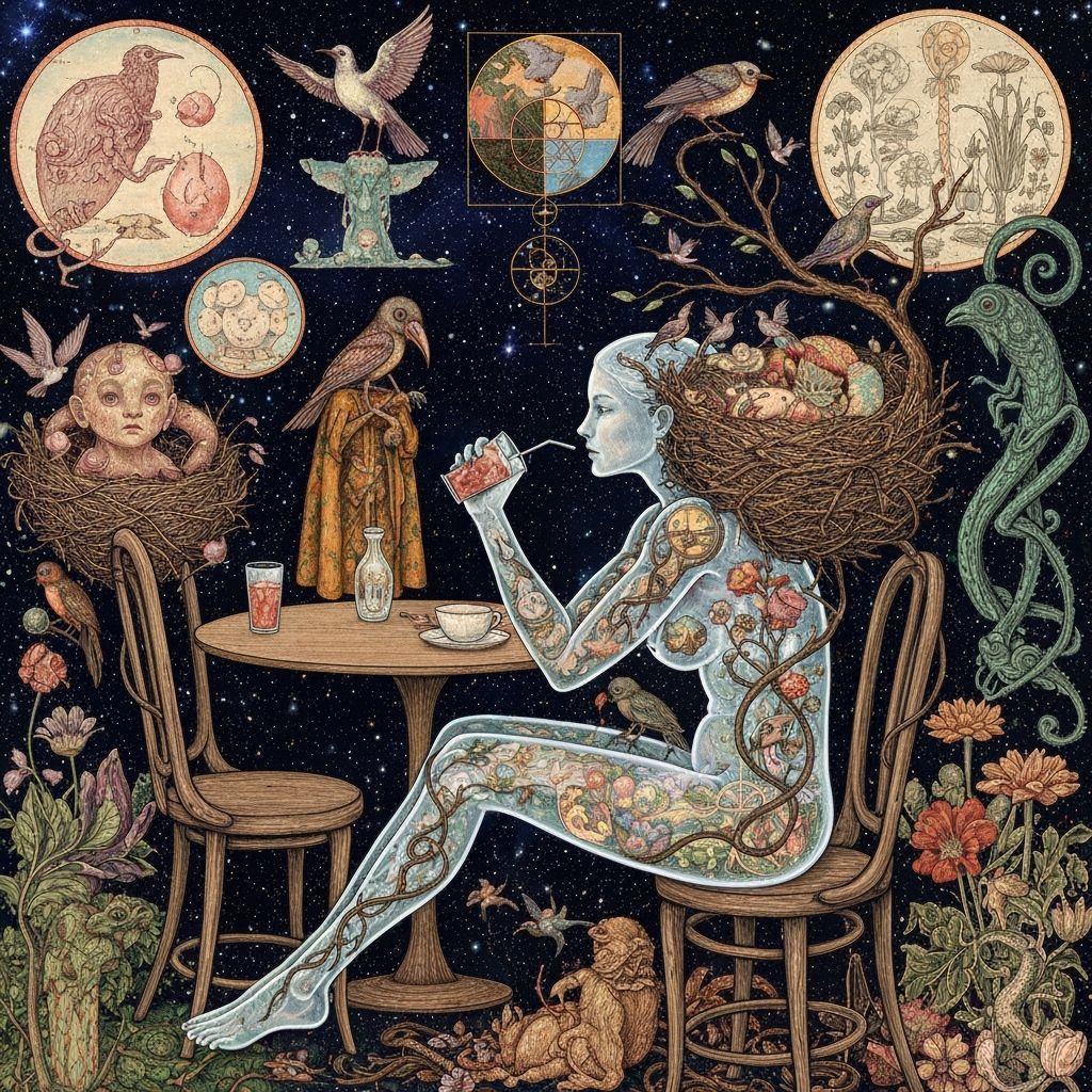 Surreal Galactic Cafe with Bizarre Creatures, Dreamlike Conc...