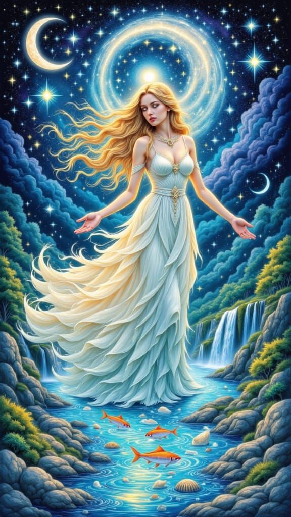 Boann, Goddess of the Boyne, in Opalescent Watercolor