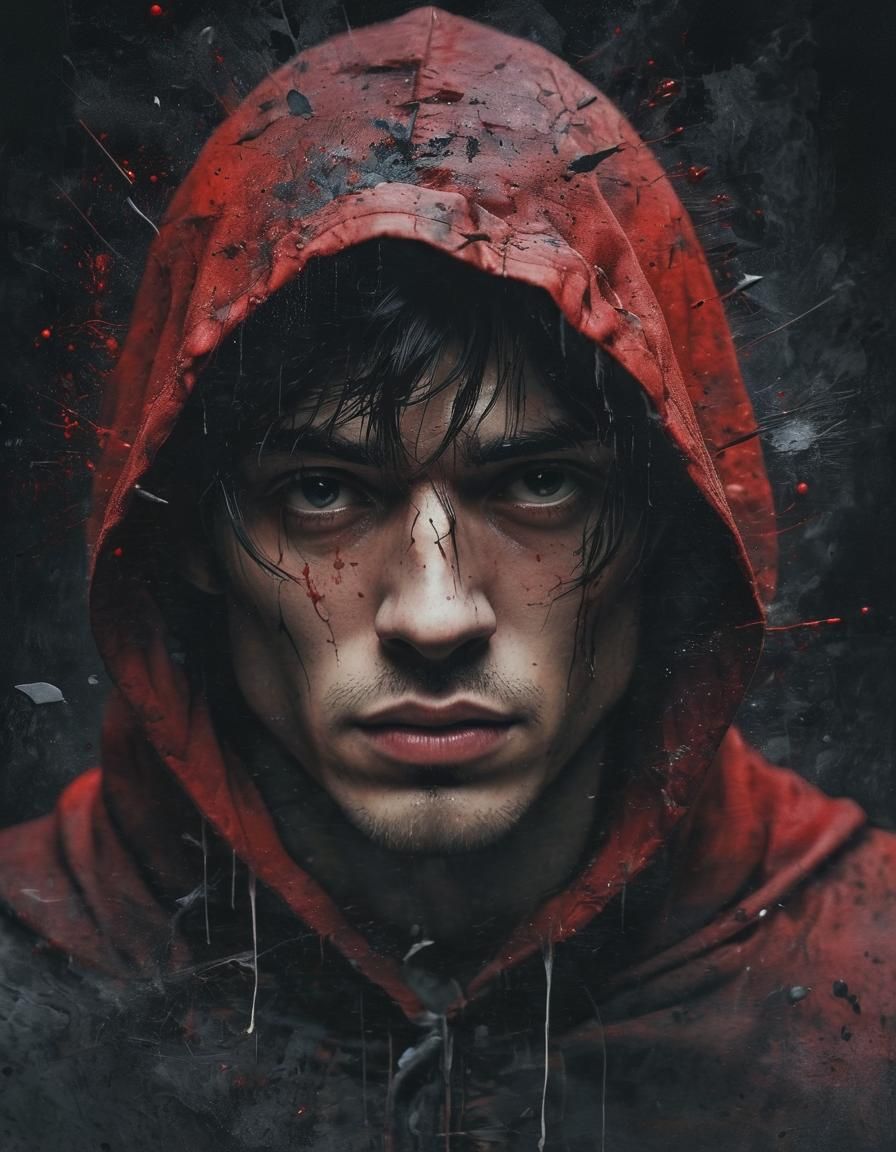 Grieving Man in Red, Watercolor Art