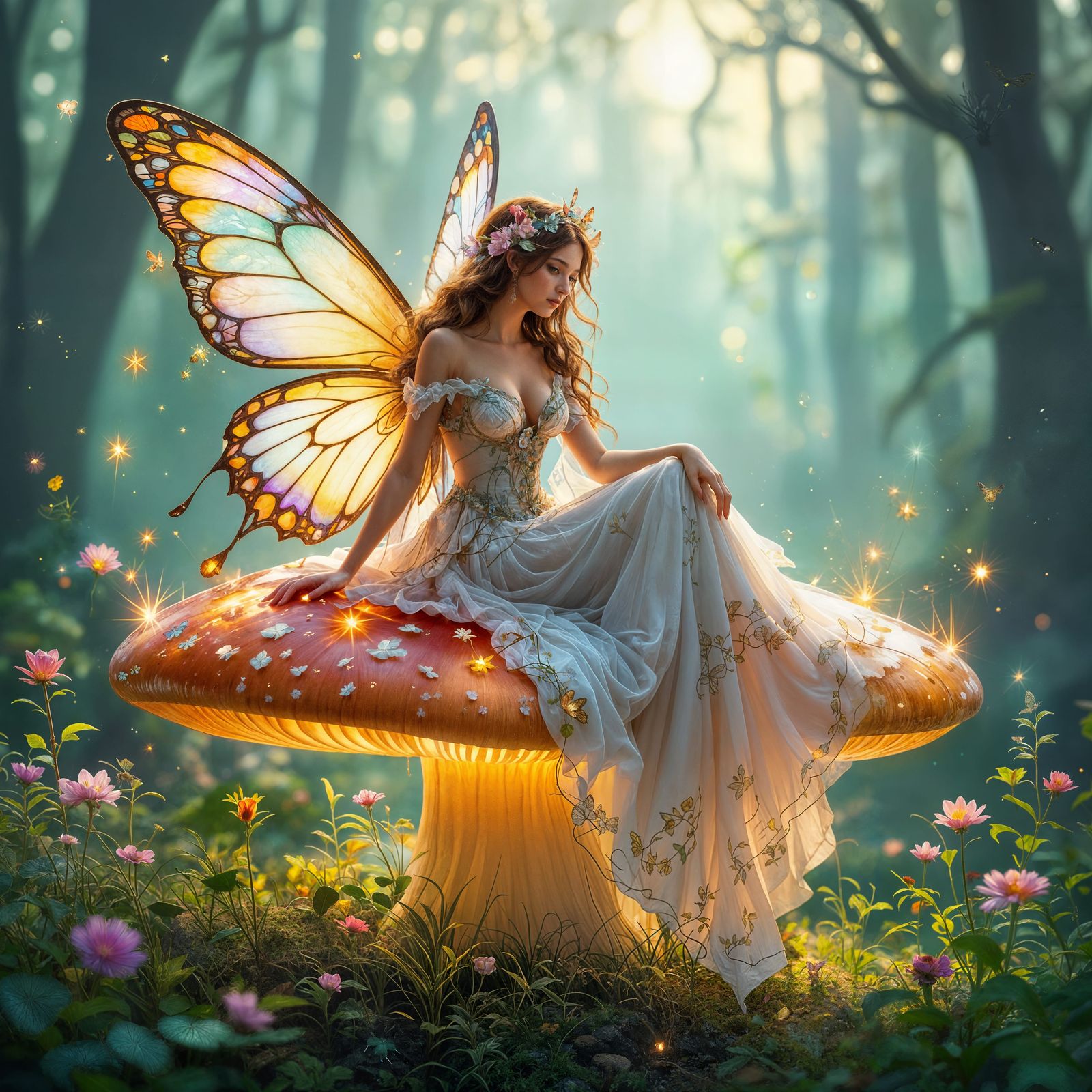 Regal Fairy on Mushroom, Alcohol Ink Painting