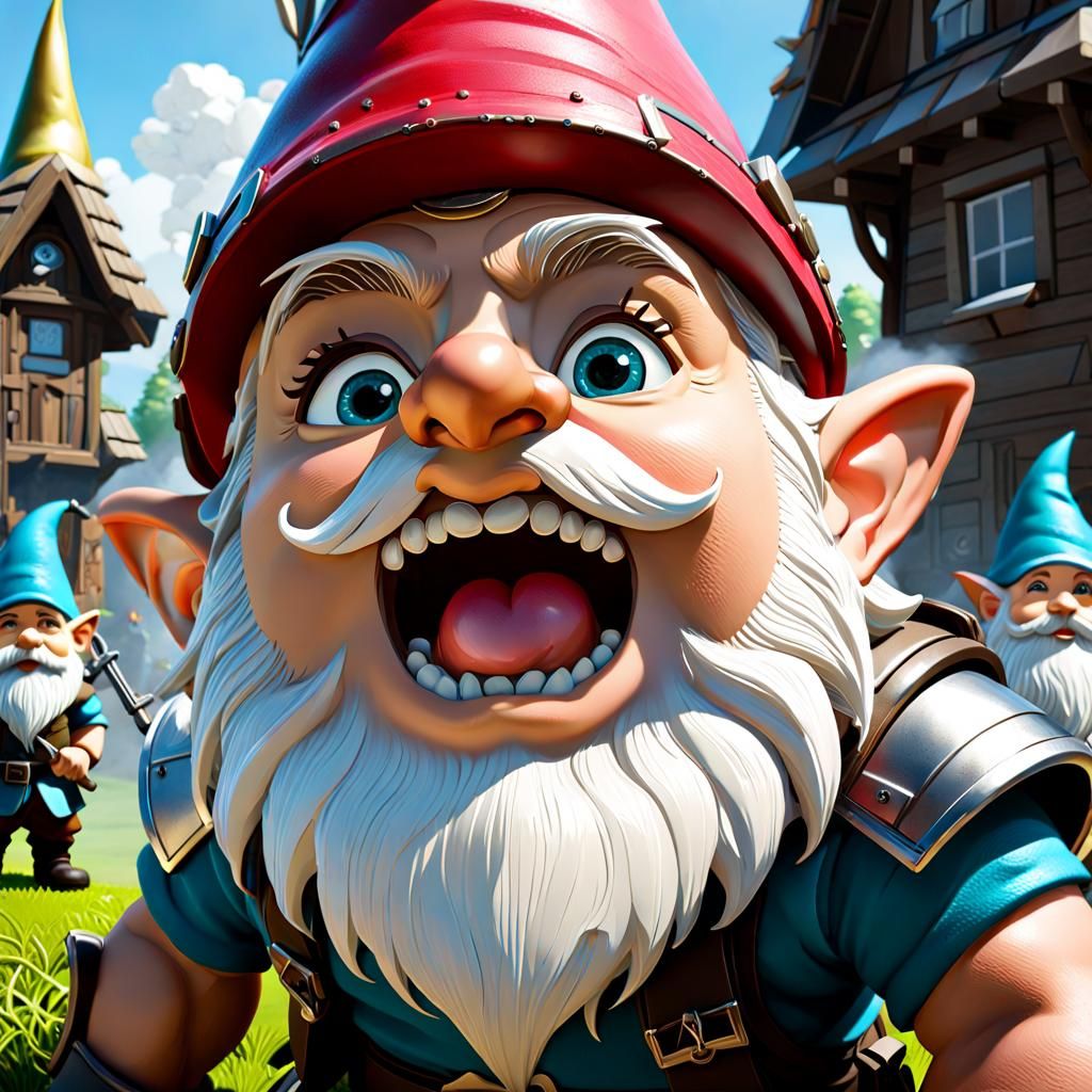 Gnome Soldiers Battle in Hyperrealistic Style