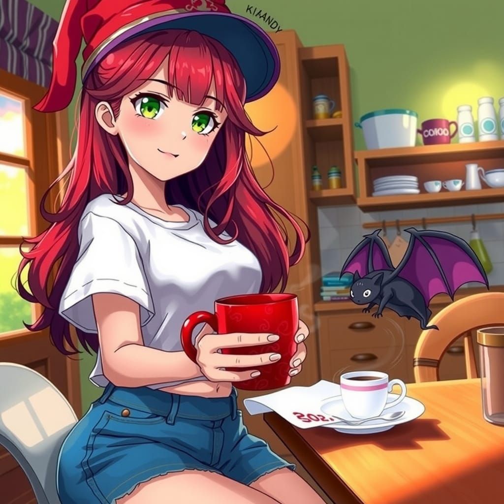 Anime Girl in Whimsical Morning Scene