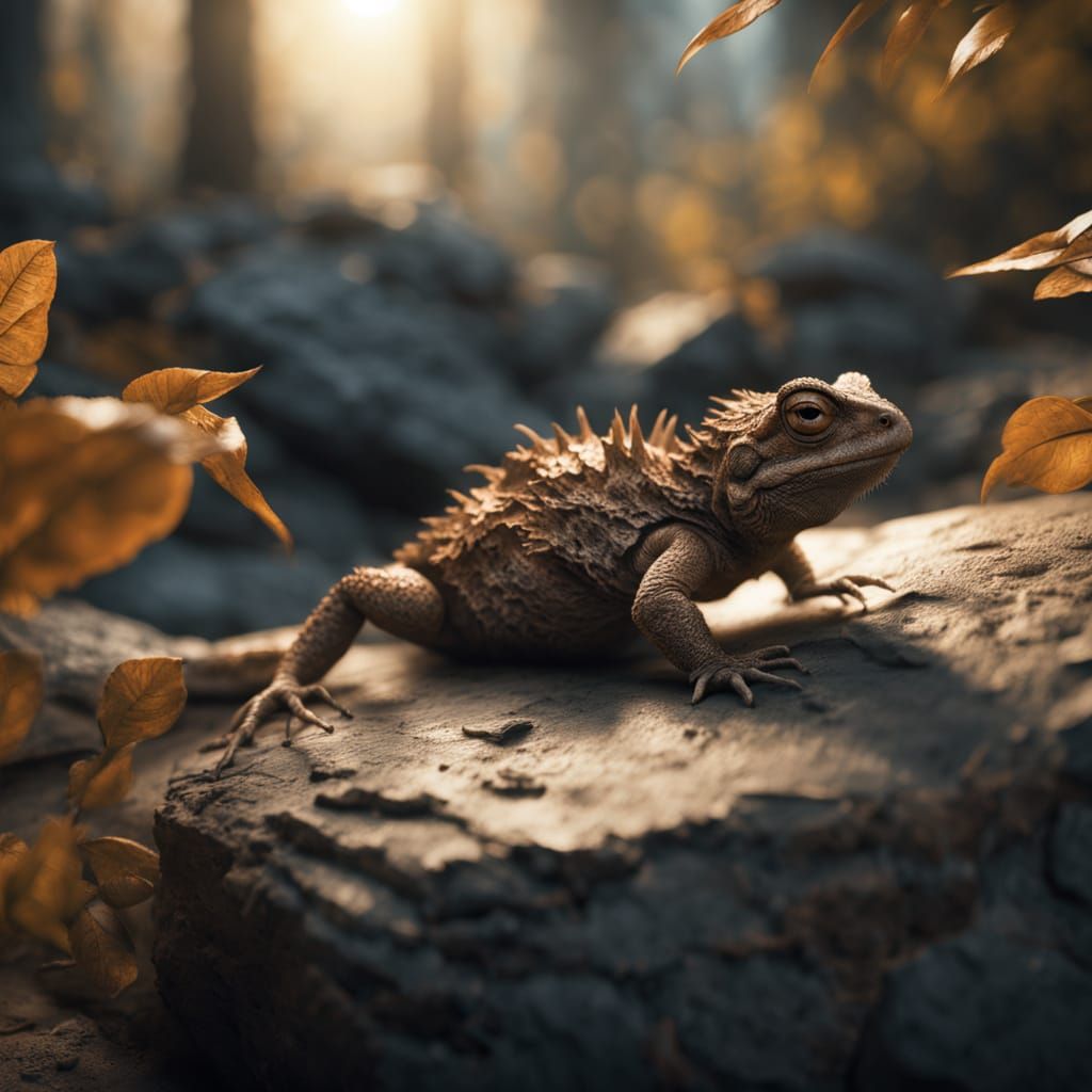 Surreal Chiaroscuro Watercolor of a Horned Toad Lizard