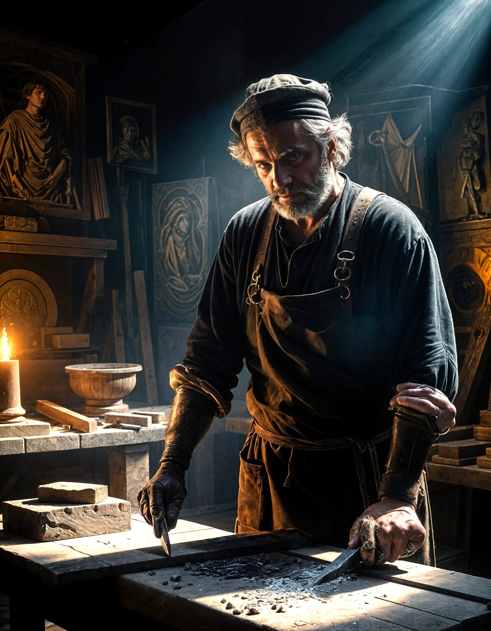 Italian Mason at Work in His Workshop, 1600s