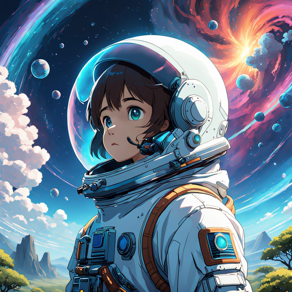 Astronaut Admires Celestial Wonder on Shimmering Alien World