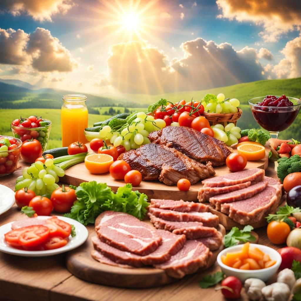 Abundant Table with Food in Divine Light