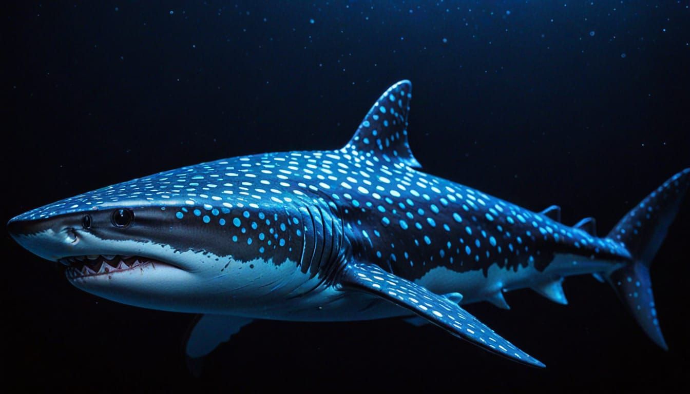 Bioluminescent Polka Dot Shark in Surreal Oil Painting