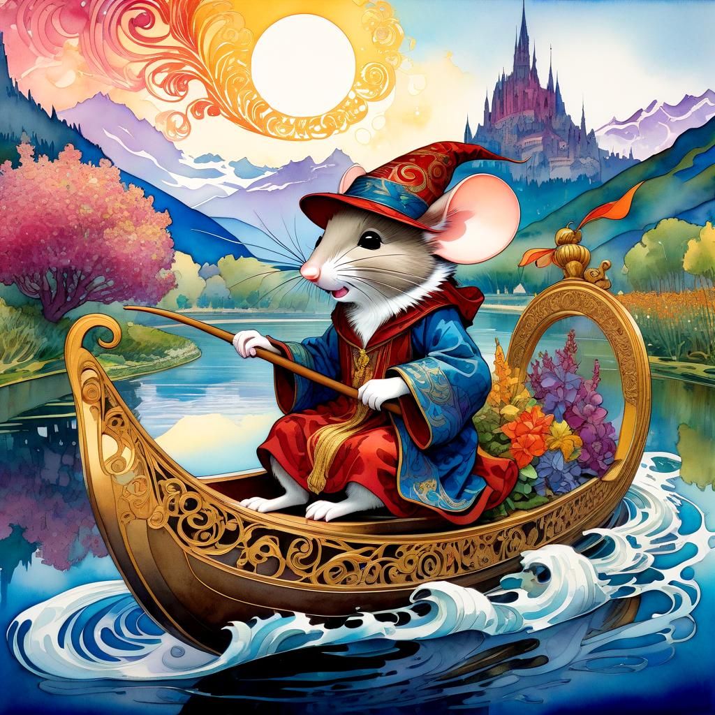 Wizard Mouse on Seine in Dreamscape Watercolor