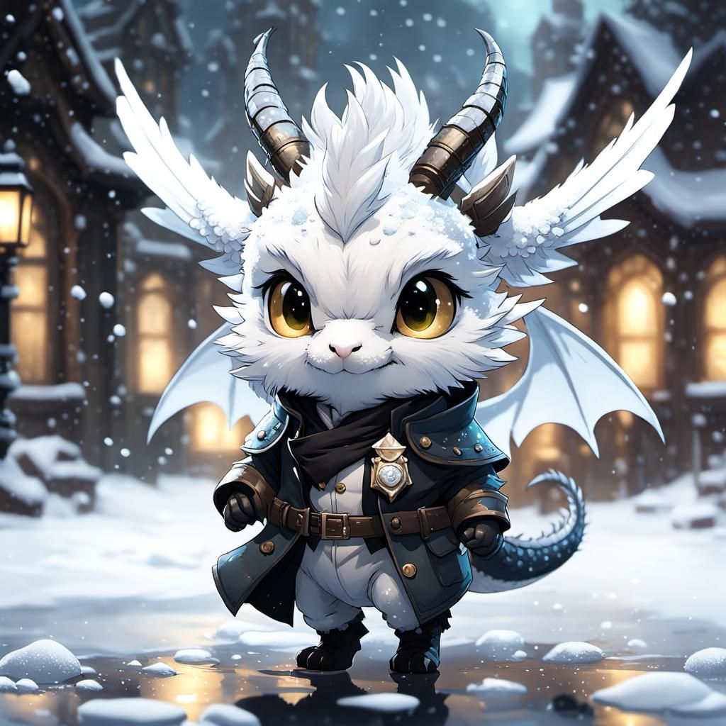 Detective Dragon in Snowy Scene: Digital Art