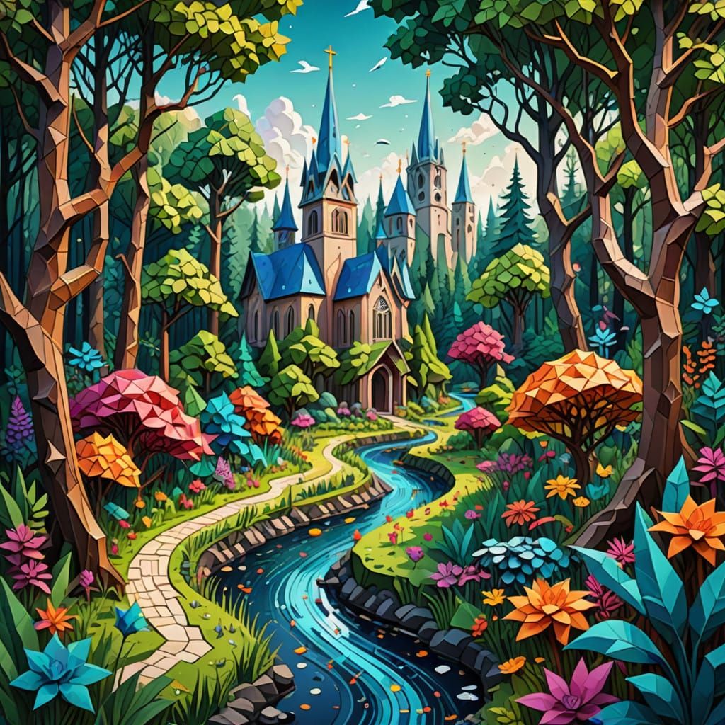 Enchanted Forest Cross Section in Neo-Expressionist Style