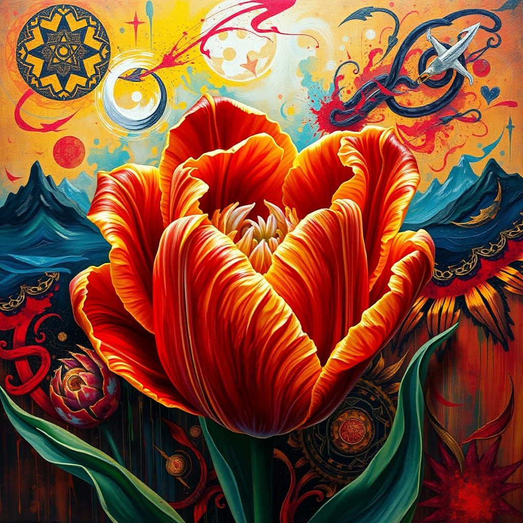 Fluorescent Impasto Tulip Bloom in Surrealist Style