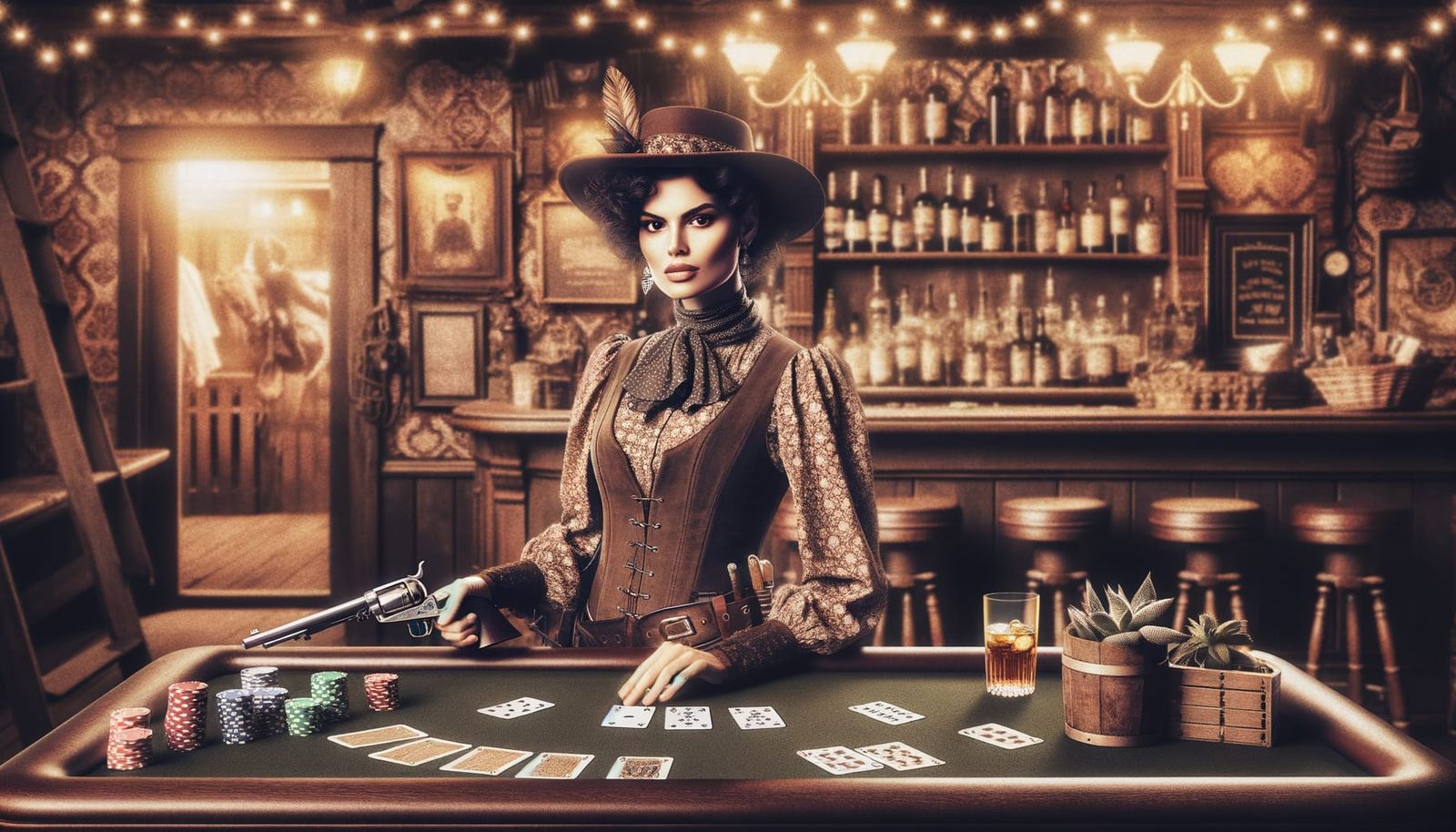 An Old West Saloon with the bar in the background, Cote de P...