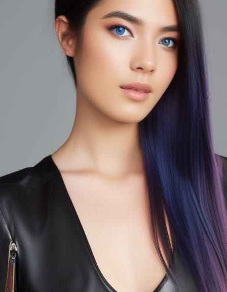 Vibrant Woman in Blue Leather: Anime Style