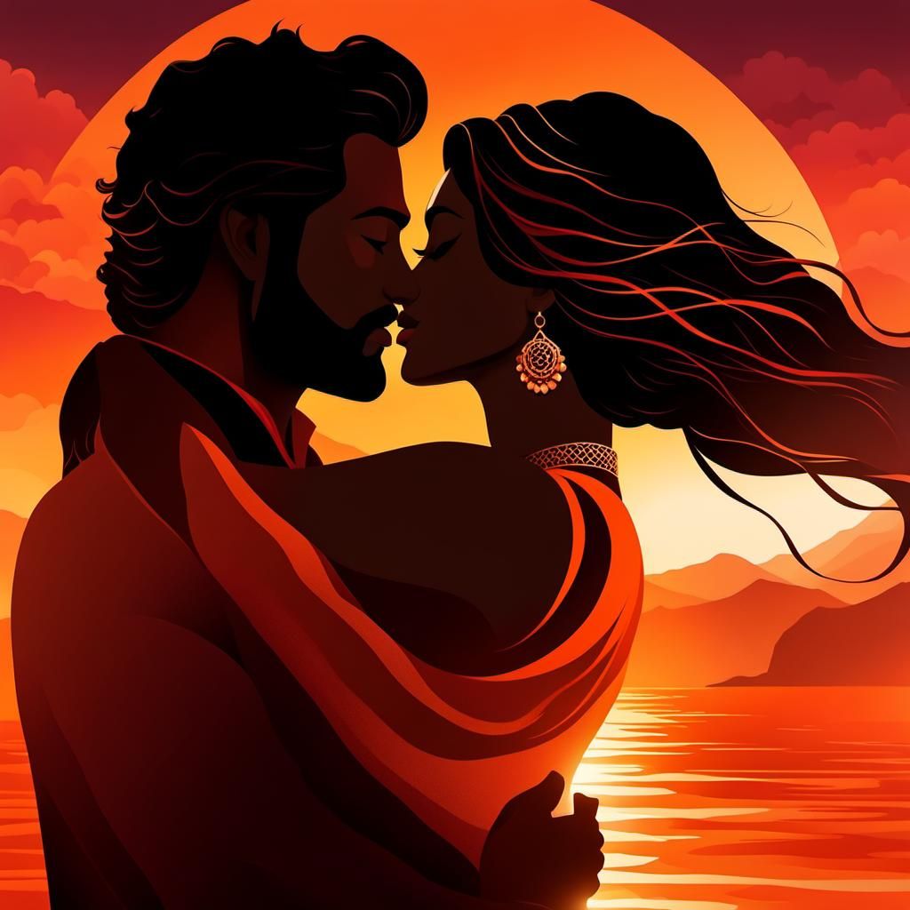 Romantic Sunset Embrace: Fantasy Concept Art