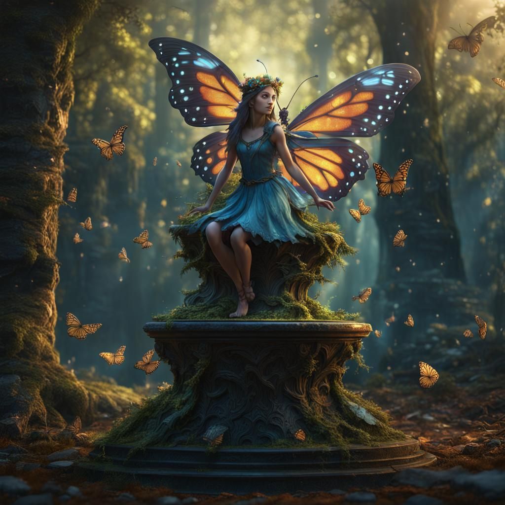 Butterfly Fairy Casts Spell: Fantasy Concept Art