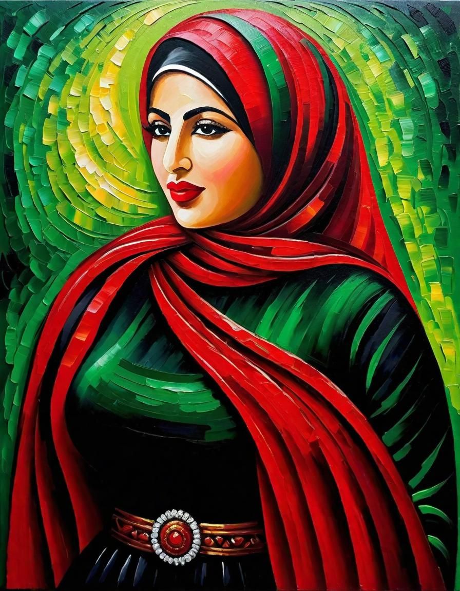 Powerful Palestinian Woman in Expressionist Oil Painting