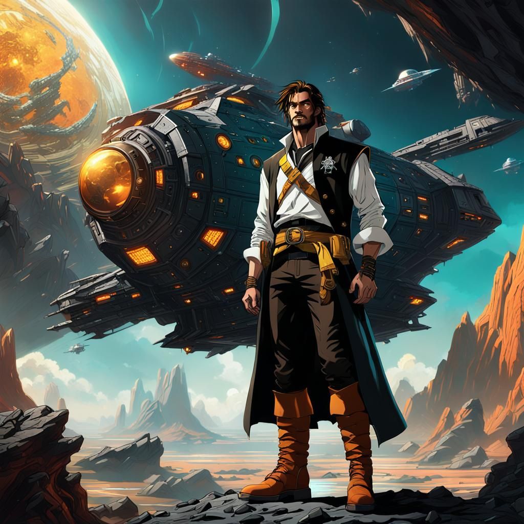 Space Pirate Concept Art on Asteroid in Unreal Engine