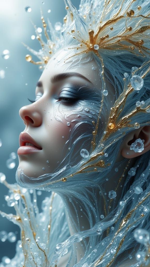 Ethereal Woman's Face With Liquid Silver Skin
