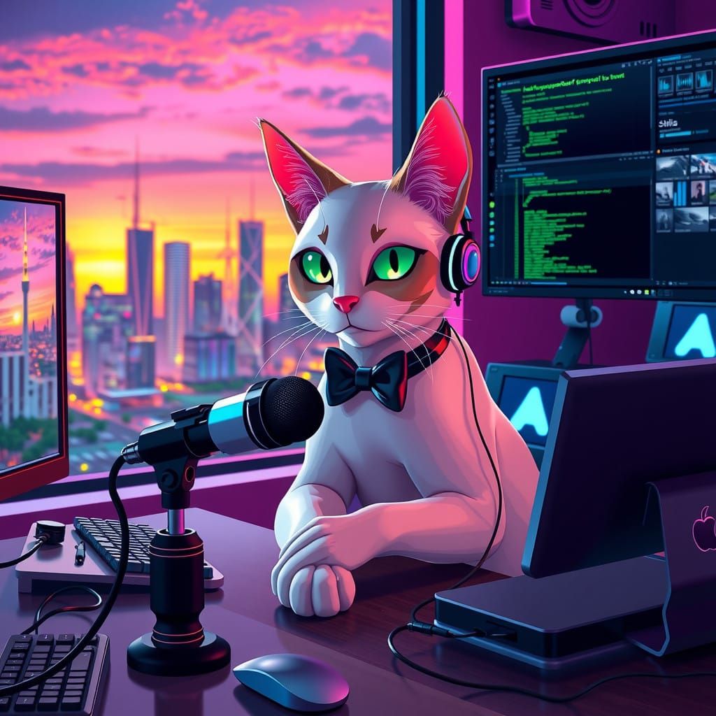 Futuristic Cat in High-Tech Studio