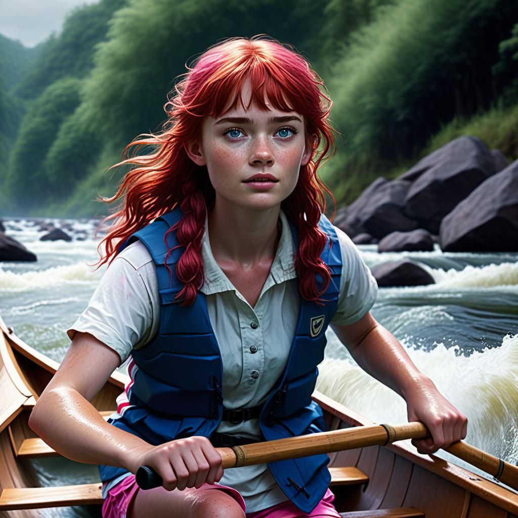 Woman Rows Canoe Through River of Time