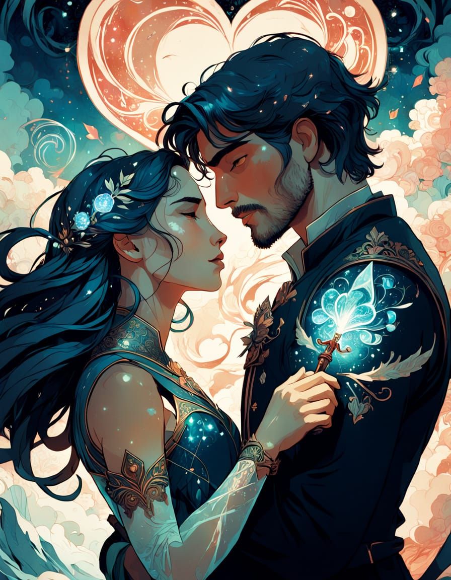 Romantic Fantasy Portrait: Woman Piercing Heart with Rapier