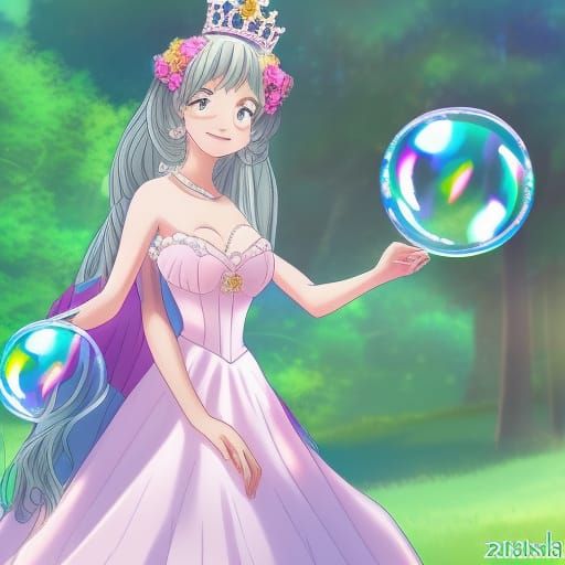 Anime Princess Blowing Bubbles in Ballgown
