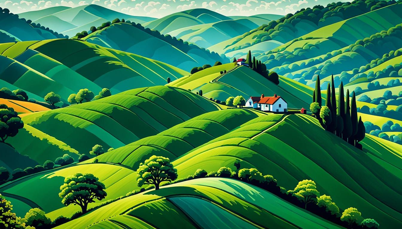 Surrealistic Landscape Embroidery in Neo-Cubist Style