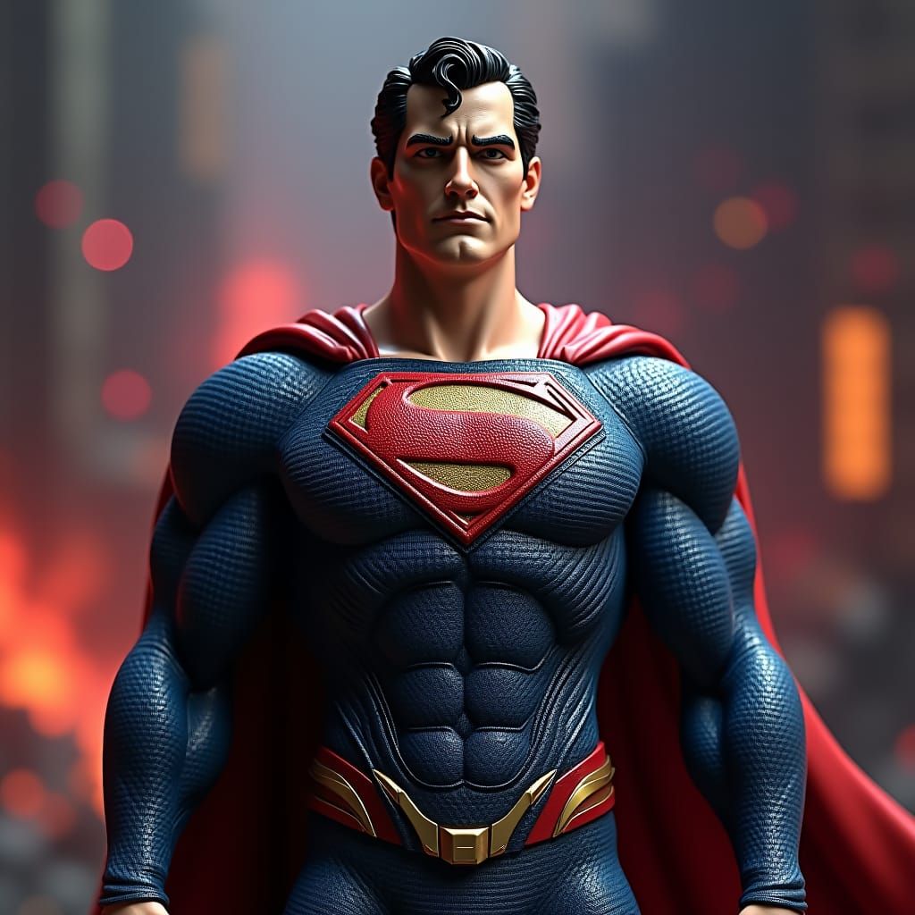 Hyperrealistic 3D Superman Figurine in Plastic and Steel