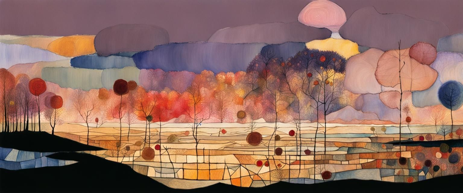 Autumn Lake: Vibrant Art Brut Painting