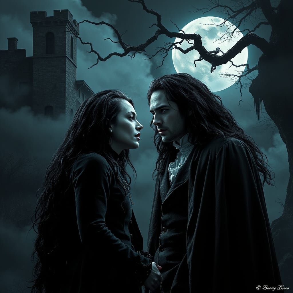 Dark and Moody Vampire Romance Cover Art in Gothic Style