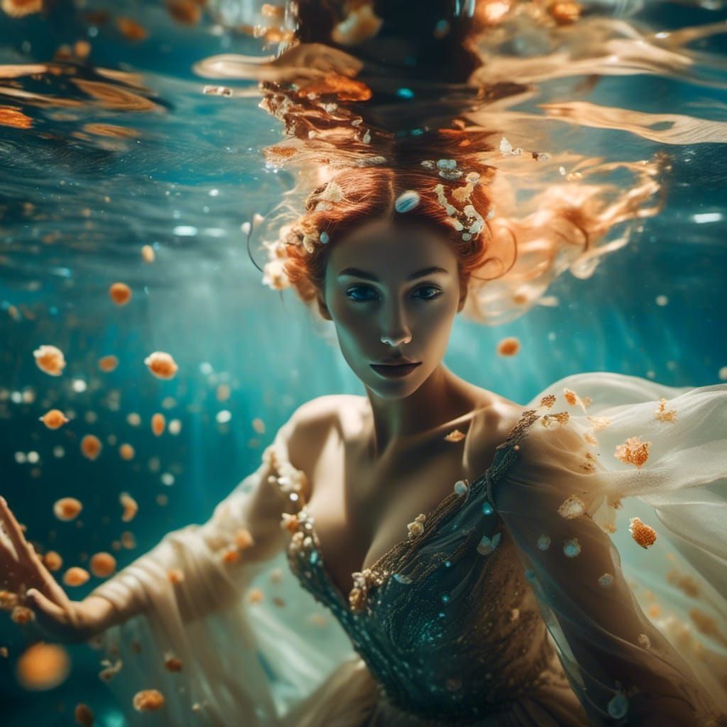 Ethereal Underwater Portrait with Bioluminescence