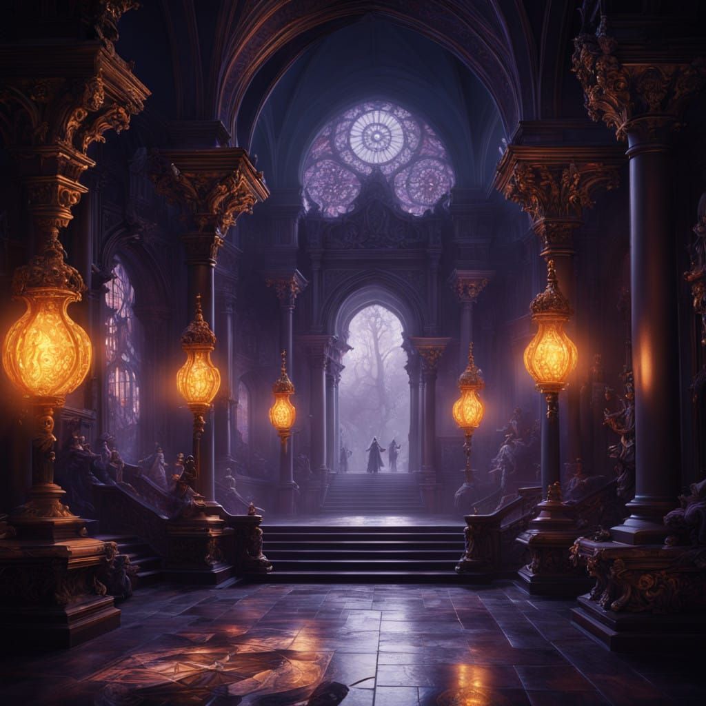 Dark Fantasy Scene in Baroque Style with Foreboding and Myst...