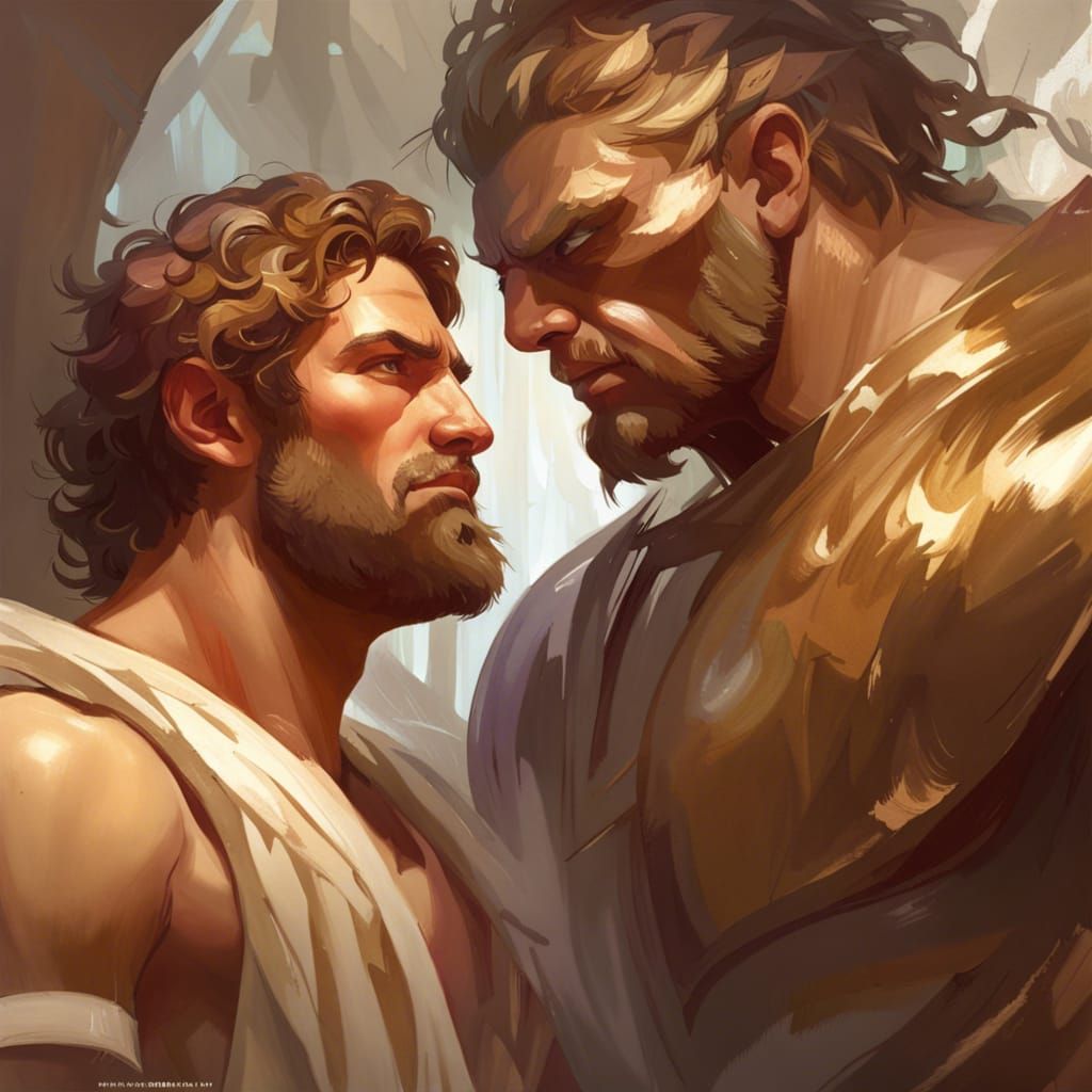 David and Goliath Portrait in Art Nouveau Style