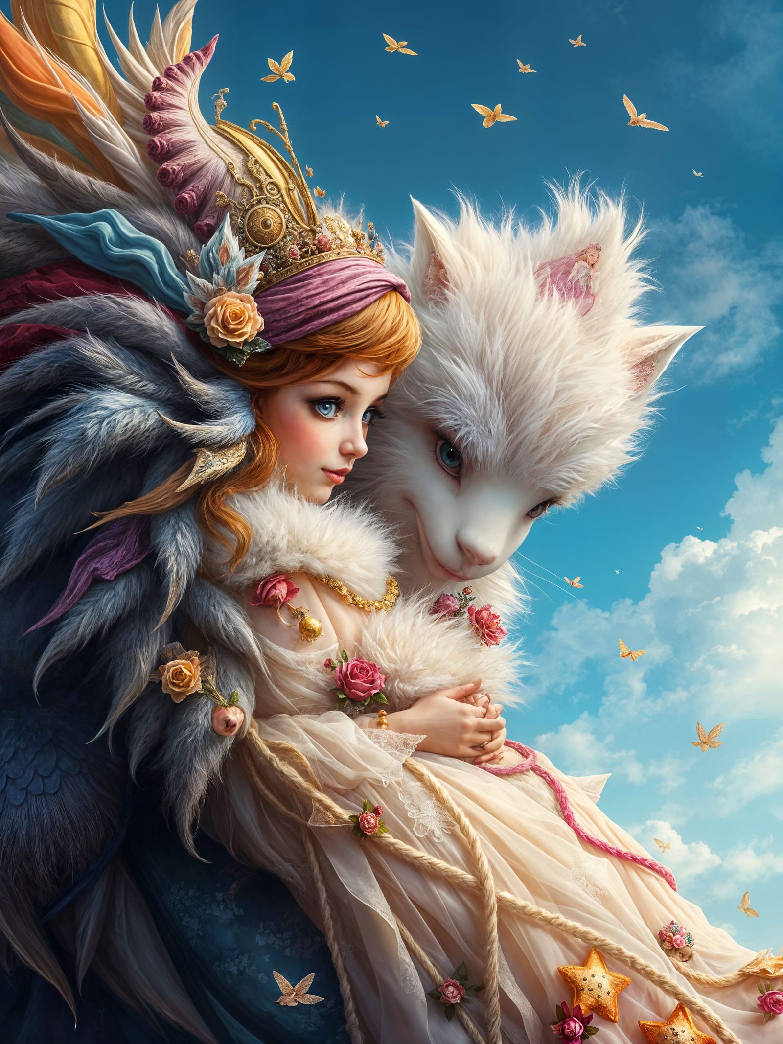 Whimsical Princess and Her Colorful Monster in a Vibrant Sto...