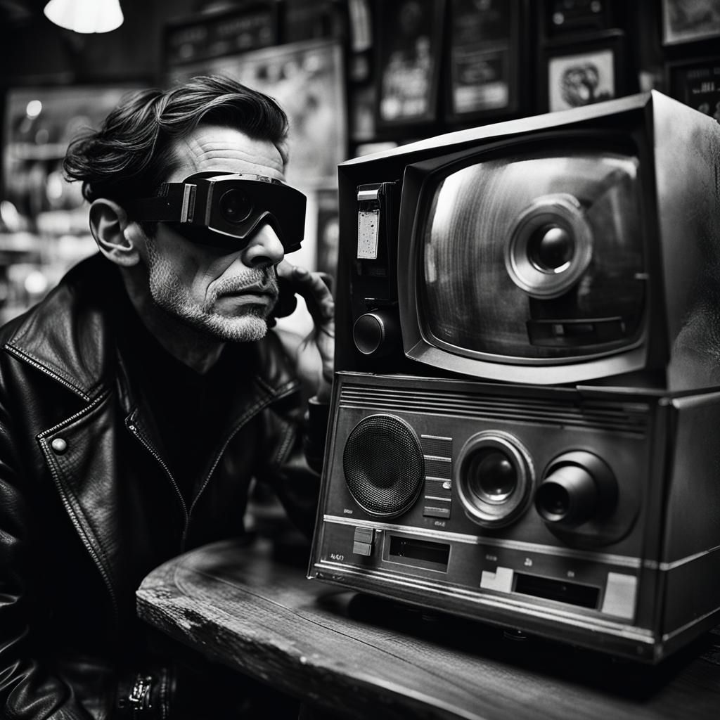 Goth Model and Vintage Tech in Gritty Photo