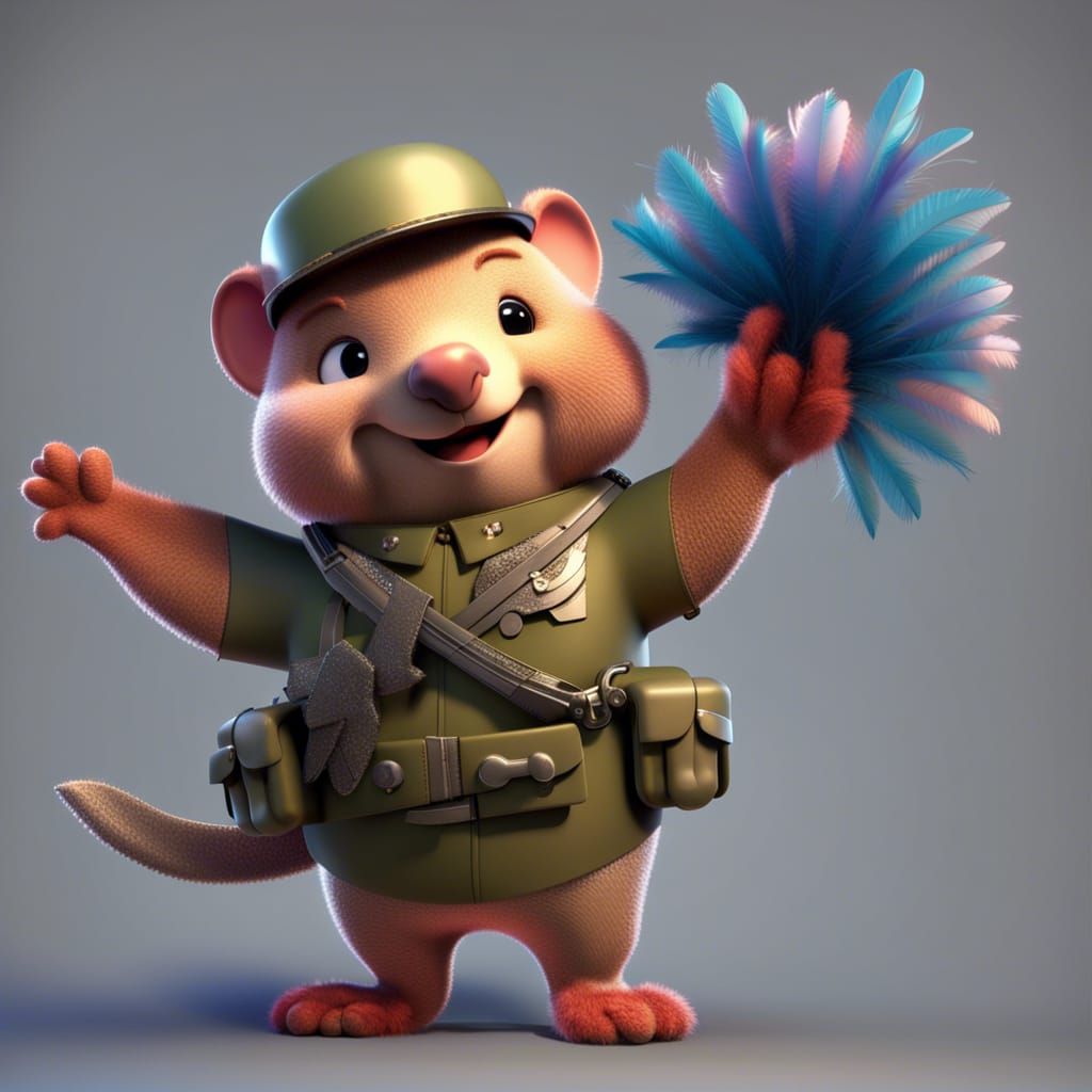 Wombat Soldier in Sequin Dress: Pixar-Style 3D Art