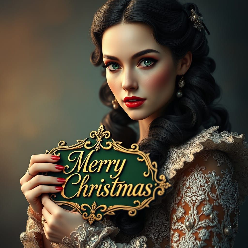 Elegant Victorian Christmas Lady in Opulent Gown