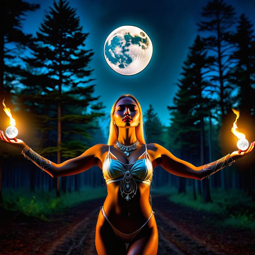 Mysterious Woman in Forest Clearing Oil Painting