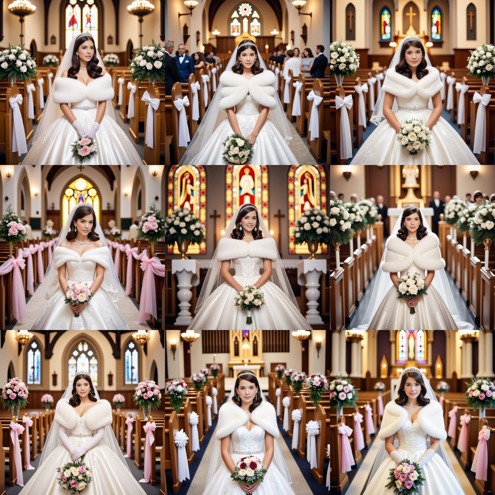 Bride in White Satin Gown with Lace Veil