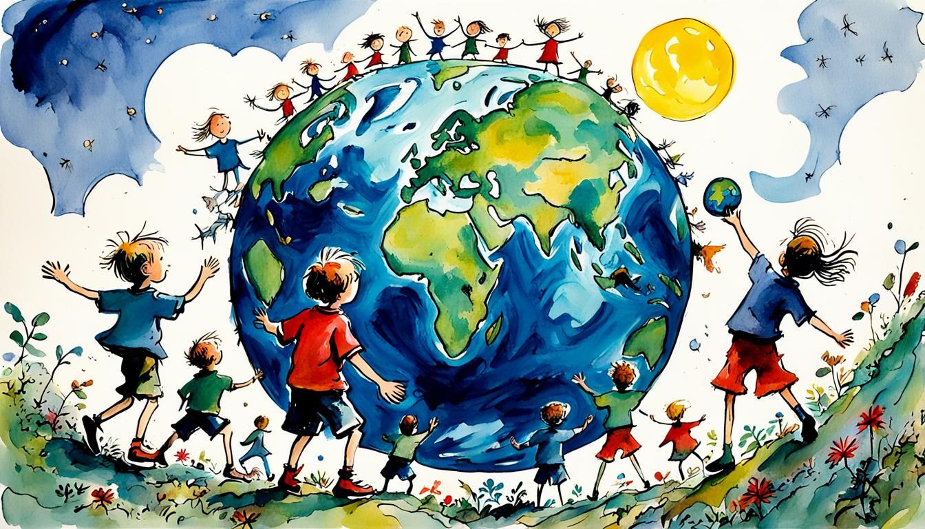 Children Protecting Earth: Gouache Painting