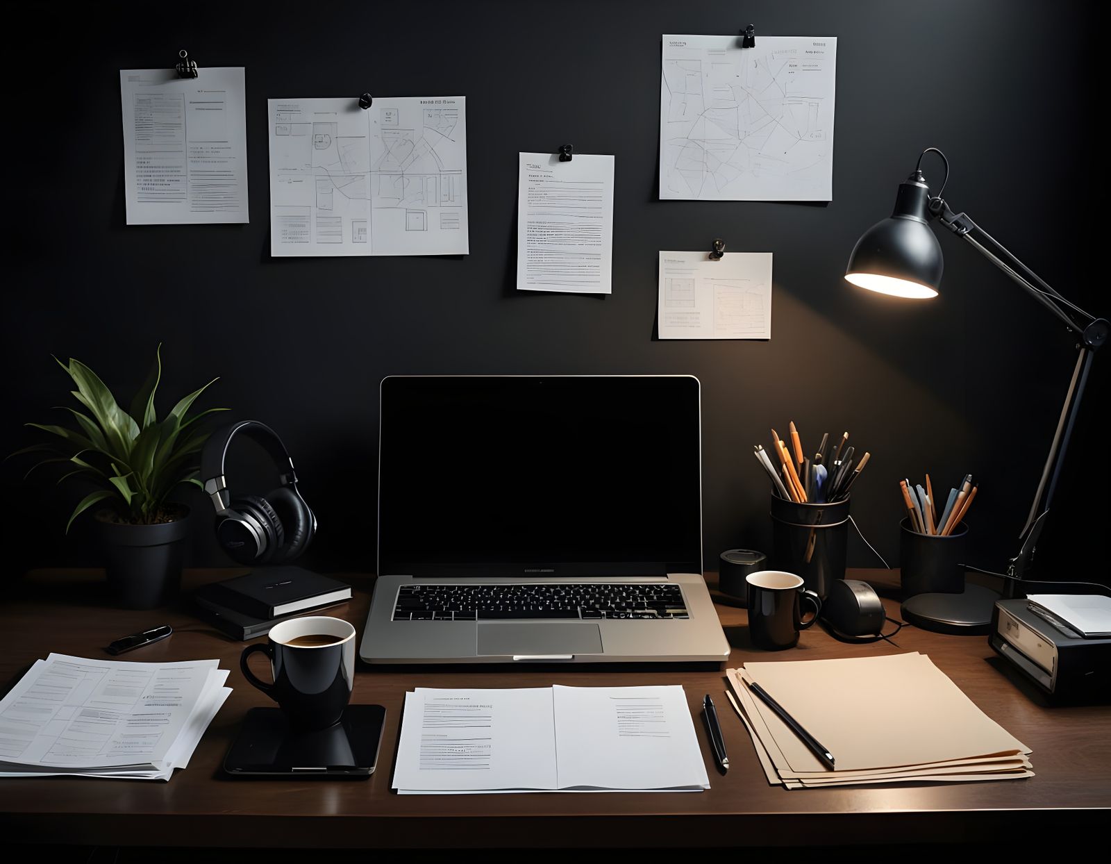 Cozy Office Scene in Black and White