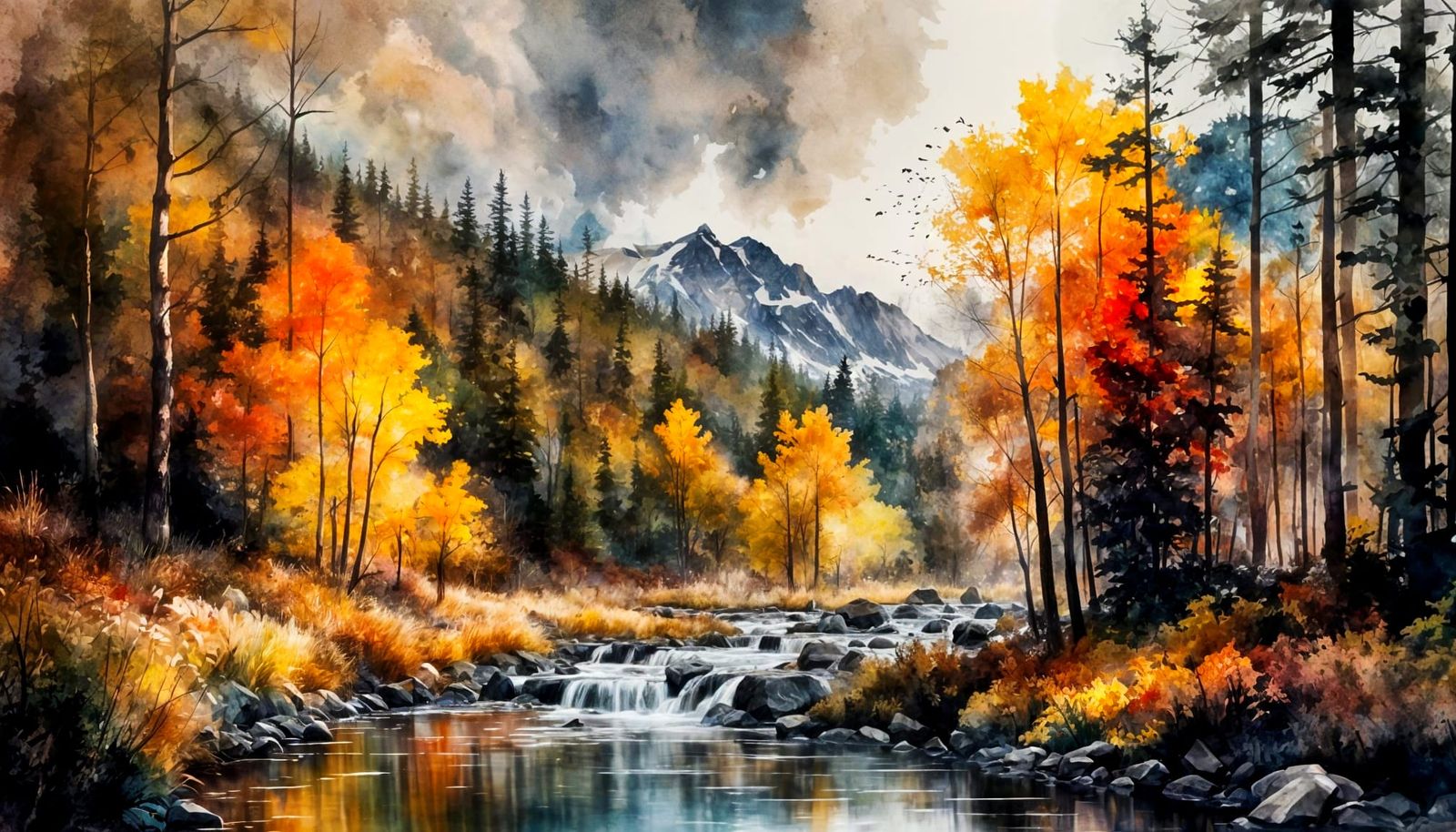 Surreal Watercolour Landscape with Hyperrealistic Details