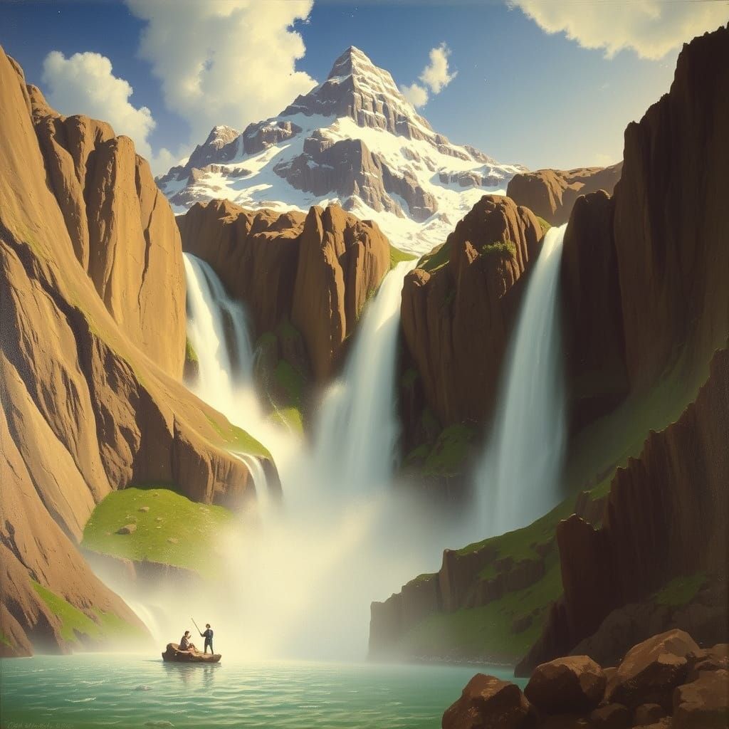 Romantic Landscape with Majestic Waterfall