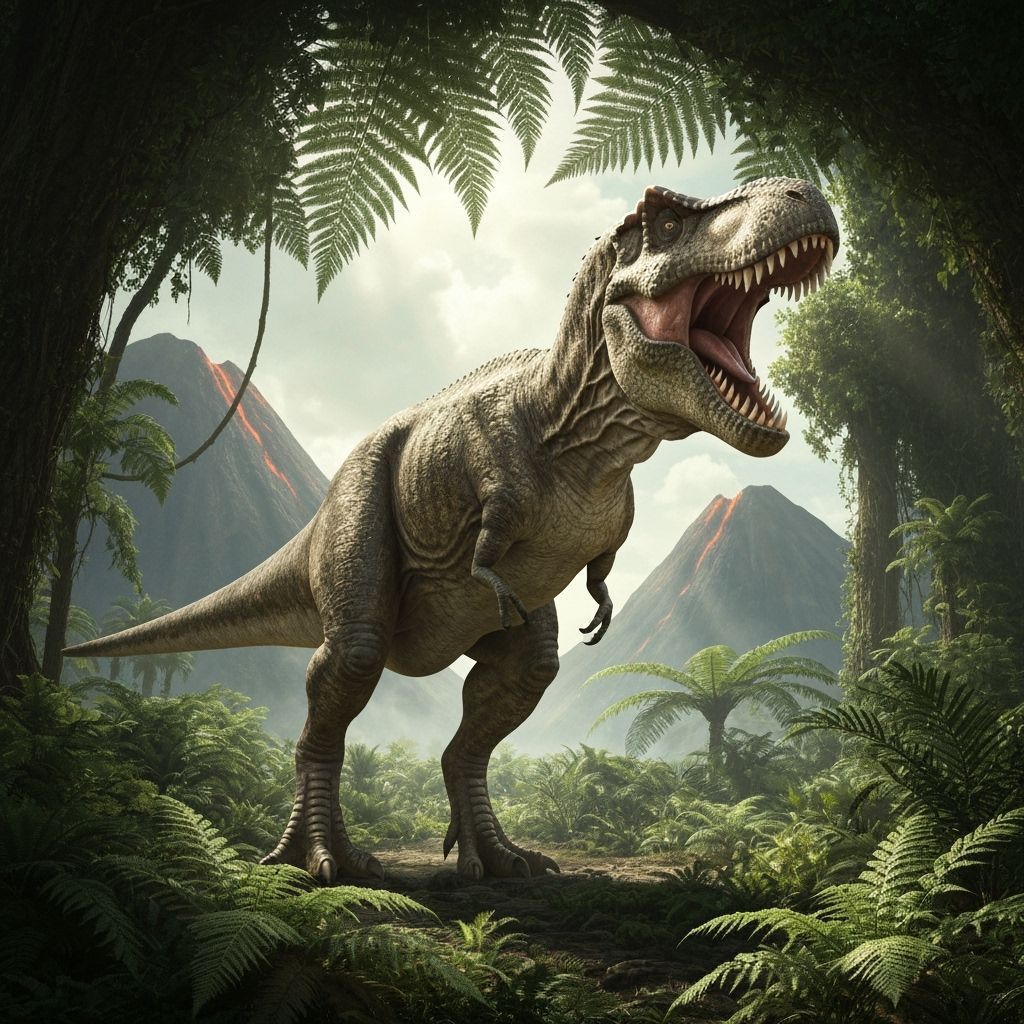 Tyrannosaurus Rex Roaring in Prehistoric Jungle