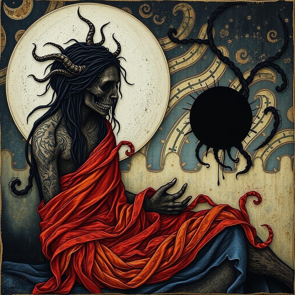 Spectral Figure in Caravaggio Style with Woven Textures