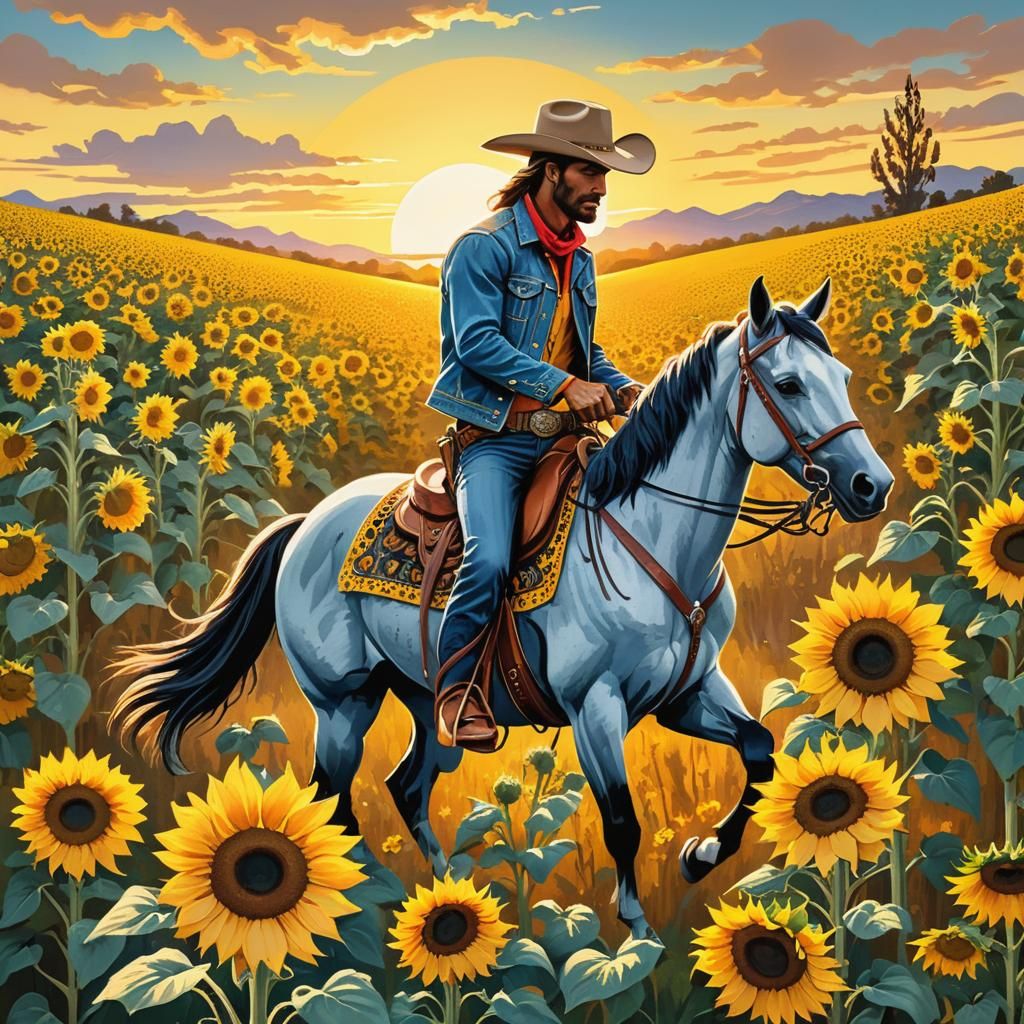 Cowboy Sunset Serenade: A Vibrant Country Scene